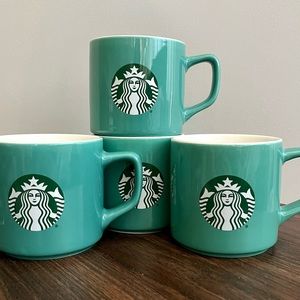 Starbucks Mugs Set of 4 Minty Blue Mermaid Logo - Excellent Condition